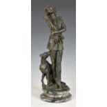 Young Woman with a Dog, late 20th century, spelter or similar hollow cast of woman with dog