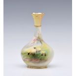 A Royal Worcester porcelain sheep painted bottle vase by Harry Davis, painted with two sheep and a