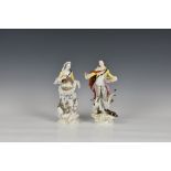 A pair of Meissen figures of a gallant and his companion, early 20th century, the man holding a