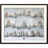 A 19th Century or later French Naval Print, Engraved by Joseph Angeli, Combats Navals, hand