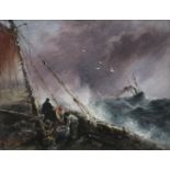 Sarah Louisa Kilpack (British, 1839-1909), Watching a steamer in rough seas, oil on board, signed