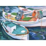Suzanne Blackstone (Jersey, fl. late 20th, early 21st century), Boats at Anchor, oil on hardboard,