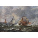 Christopher Maskell (British, 1846-1933), Fishing Boats off the Coast, oil on board, signed lower