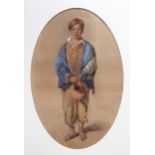 Octavius Oakley, RWS (British, 1800-1867), Portrait of a boy holding a pottery jug, oval,