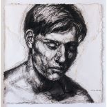 Alison Lambert (British, b.1957), 'Linus', portrait, charcoal and pastel on layered, textured paper,