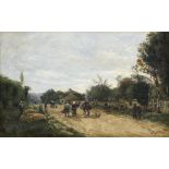 Louis Alexandre Dubourg (French, 1821-1891), Figures walking along a country road, oil on panel,