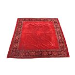 Two vintage velvet bedspreads / throws the largest, dark red / maroon ground with floral and foliate