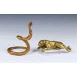 A gilt bronze figure of a rearing Snake mid-20th century, with head raised and body coiled, poised