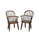 A closely matched pair of miniature child's ash and elm Windsor chairs 19th century, the double hoop
