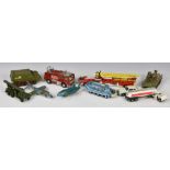 A large collection of vintage playworn loose Dinky and Corgi die-cast vehicles of various series