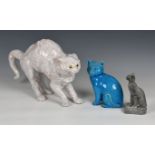 A large glazed stoneware figure of a startled cat by Bavent of France mid-20th century, white
