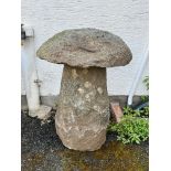 A Guernsey granite mushroom the approximately 28 inches in height, plus cap of approximately 20