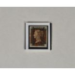 Philately interest - Queen Victoria penny black stamp four good margins, lettered Q L, red MX