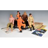 Action Man - Palitoy five unboxed Action Man figures with flock hair, eagle eyes, gripping hands,