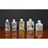 A collection of five Chinese inside painted snuff bottles20th century, of rectangular and tapering