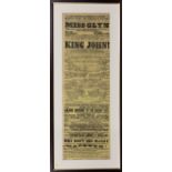 A framed Victorian promotional poster for the Theatre Royal Glasgow 25th November 1853, for a