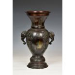 A Chinese patinated bronze two handled vaseprobably 19th century, deep red brown patination,