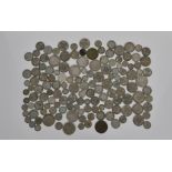 A collection of part silver UK coinage to include half crowns 11; florin 16; one shilling 45;