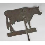 An antique copper cow weather vane from a Guernsey farm house, green verdigris patina, 20in. (50.