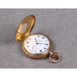 An Omega rolled gold half hunter fob wind pocket watch c.1916, with Dennison 'Moon' case, no.