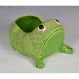 A French pottery Frog jardiniere green glazed, incised 'France' to base, 6½in. (16.5cm.) high, 11¾