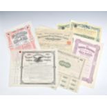 A small collection of late 19th and early 20th century share and bond certificates including a