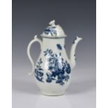 A Caughley porcelain coffee pot and covertransfer-printed in underglaze blue depicting floral