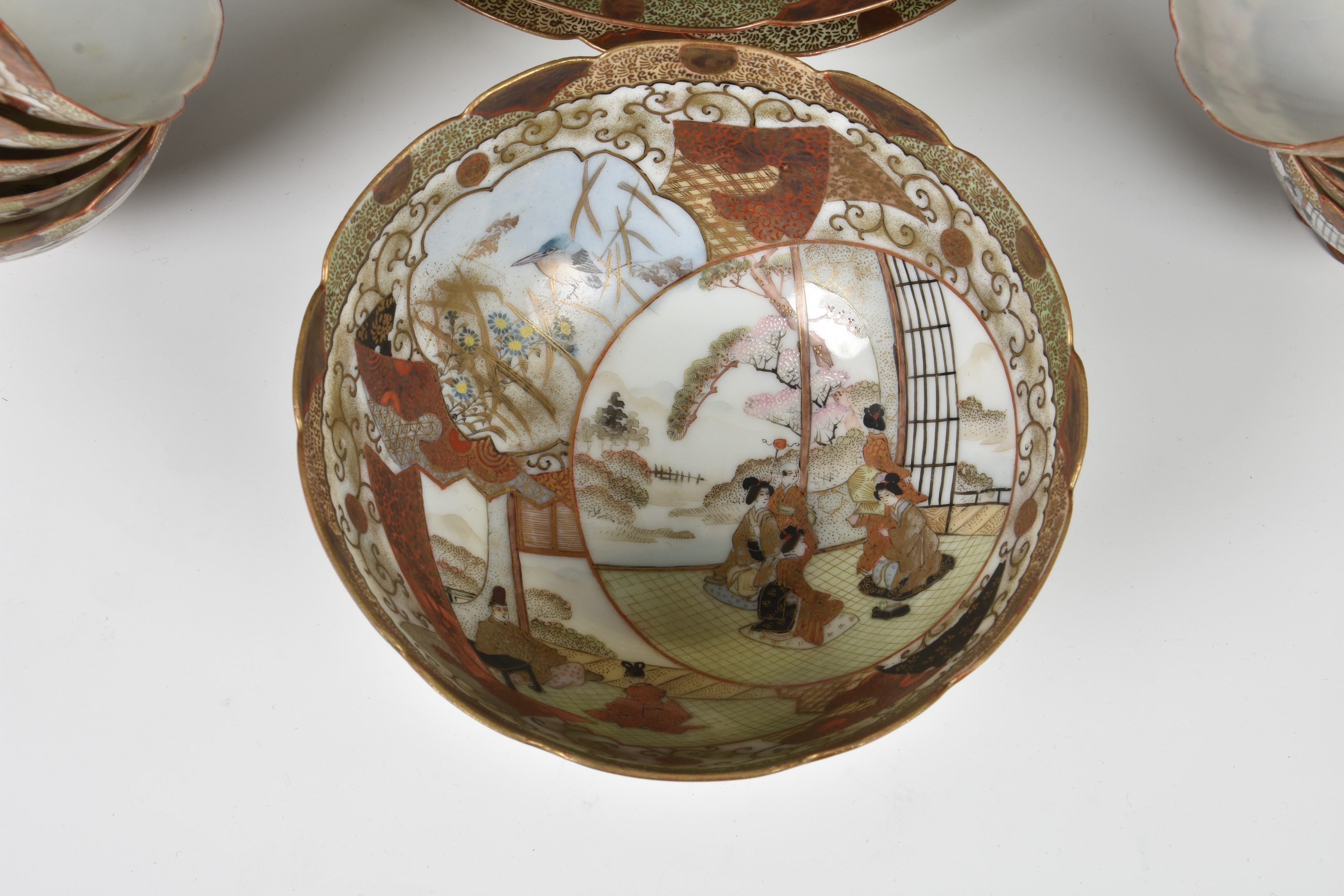 A Japanese Satsuma porcelain part tea service early 20th century, comprising a teapot, cream jug, - Image 2 of 8