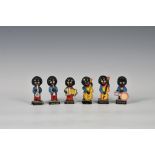 Six Robinsons jam Golly musicians hand painted. (6) *One with large chip to base, other with litle
