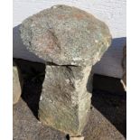 A Guernsey granite mushroom the base approximately 20 inches in height, plus cap of approximately 16
