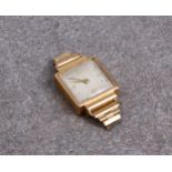 An 18ct gold cased mid-century ladies watch with 15J Lunesa movement, lacks crown, square silvered