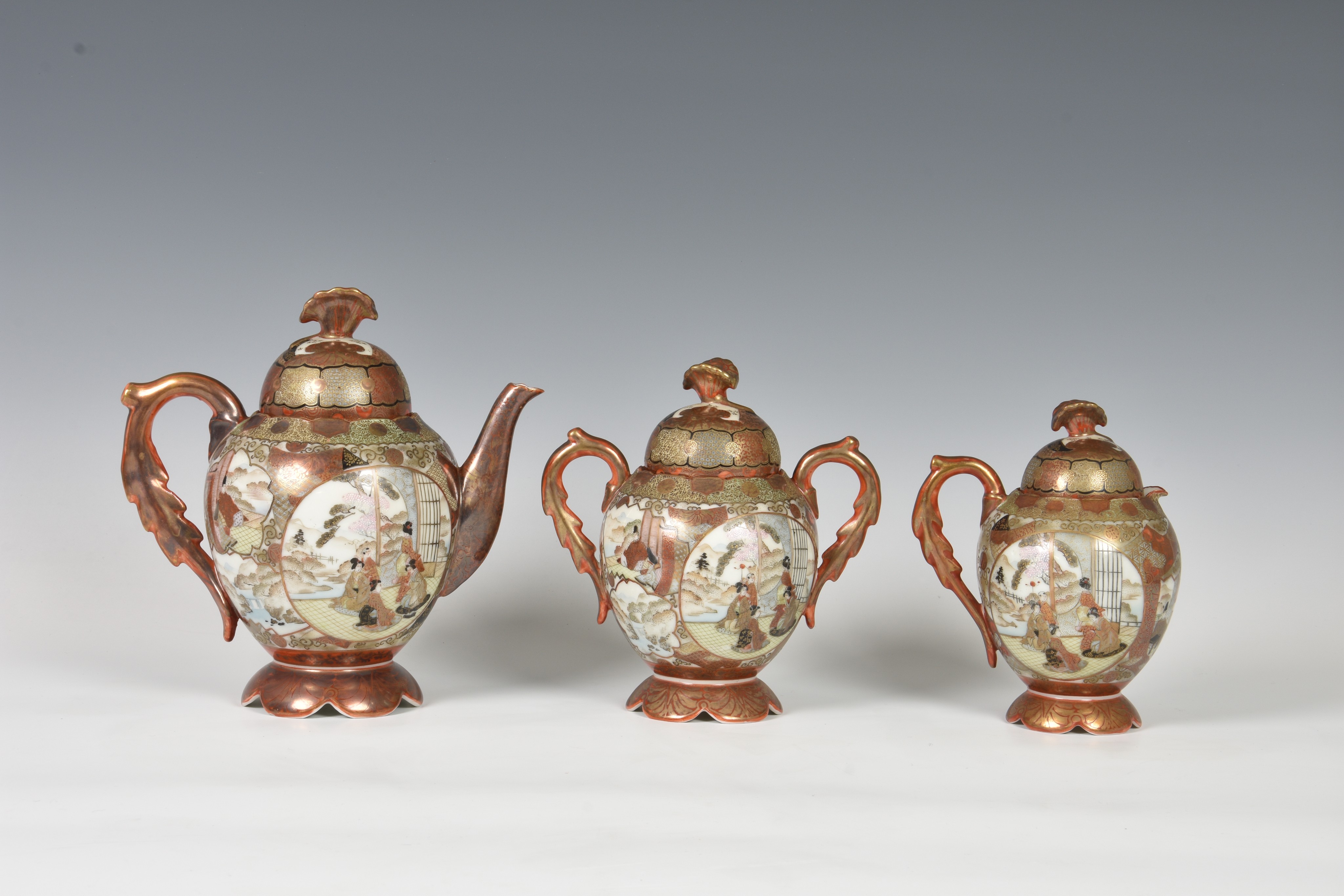 A Japanese Satsuma porcelain part tea service early 20th century, comprising a teapot, cream jug, - Image 8 of 8