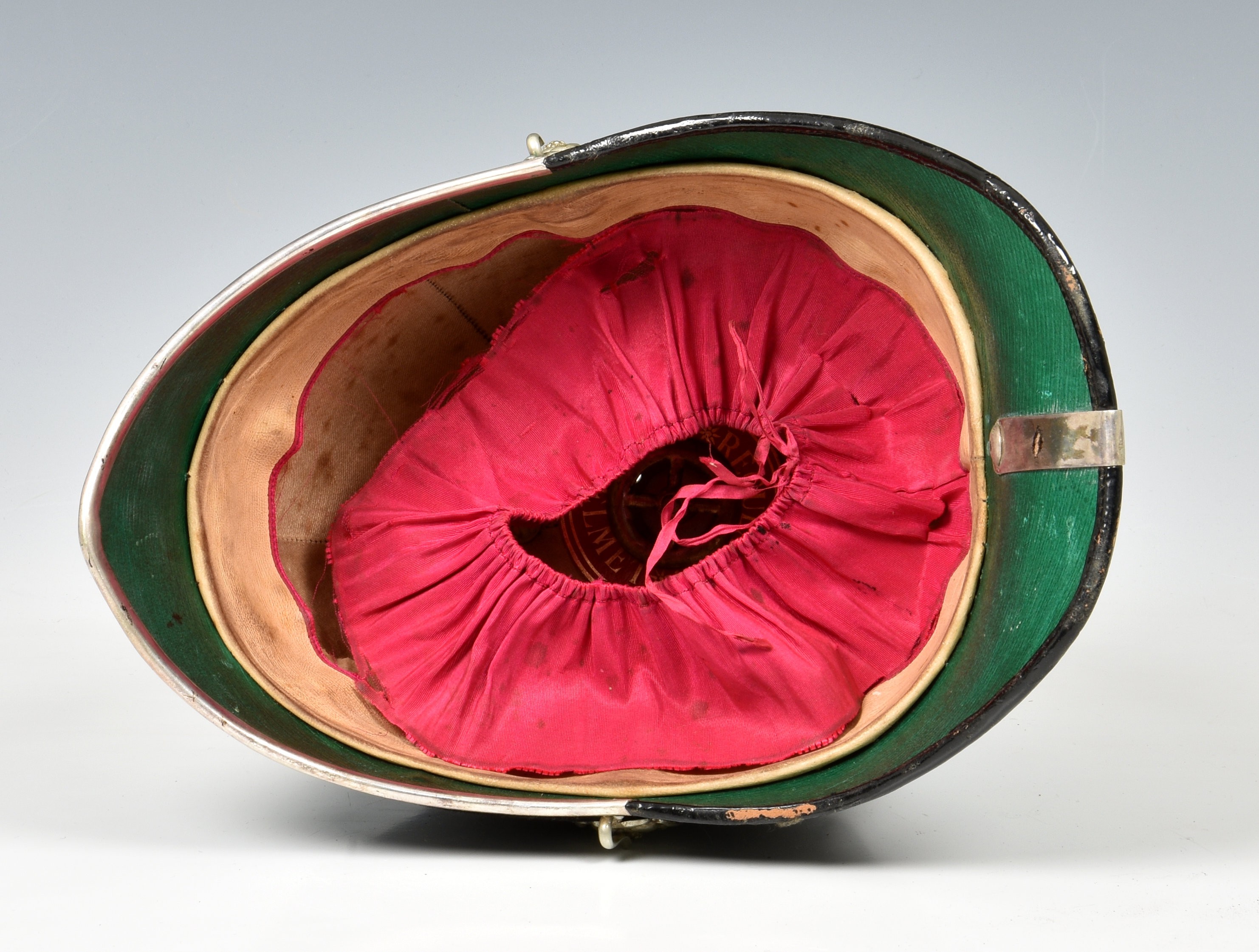 A Royal Engineers Volunteers Officers Home Service Helmet early 20th century, dark blue cloth body - Image 3 of 5