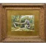 A pair of Myles Birket Foster prints well mounted and framed, depicting young girl at duck pond &