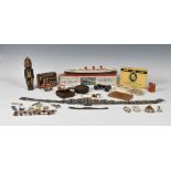 A rummage box of antique / vintage collectables to include a Black Forest type painted figural