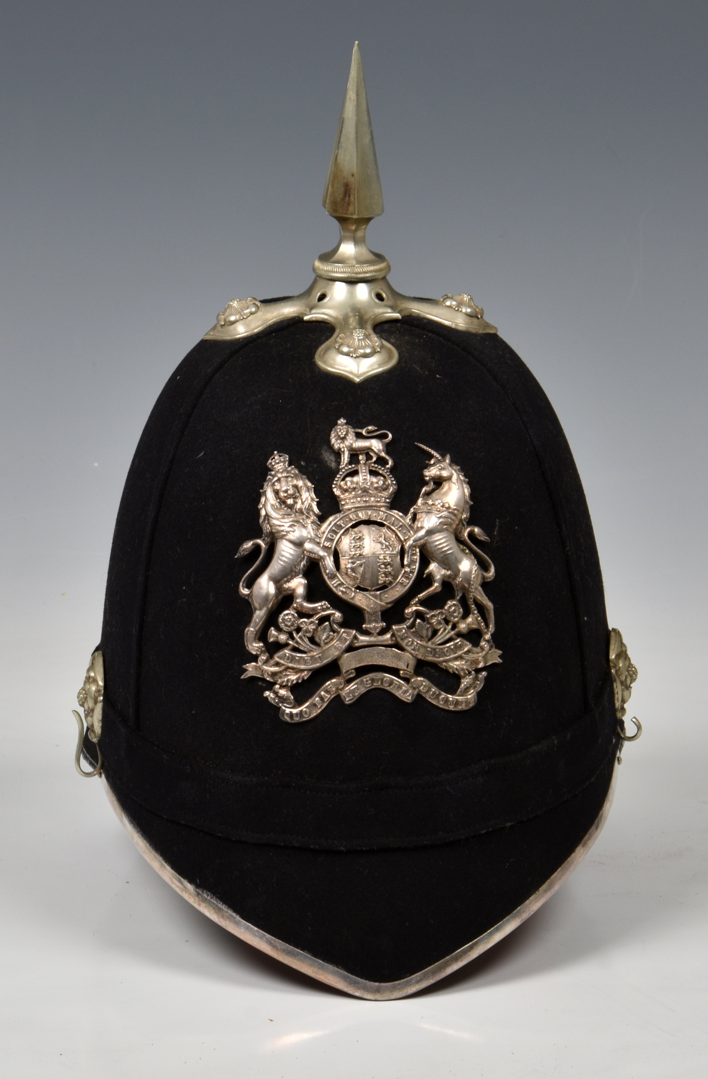 A Royal Engineers Volunteers Officers Home Service Helmet early 20th century, dark blue cloth body - Image 4 of 5