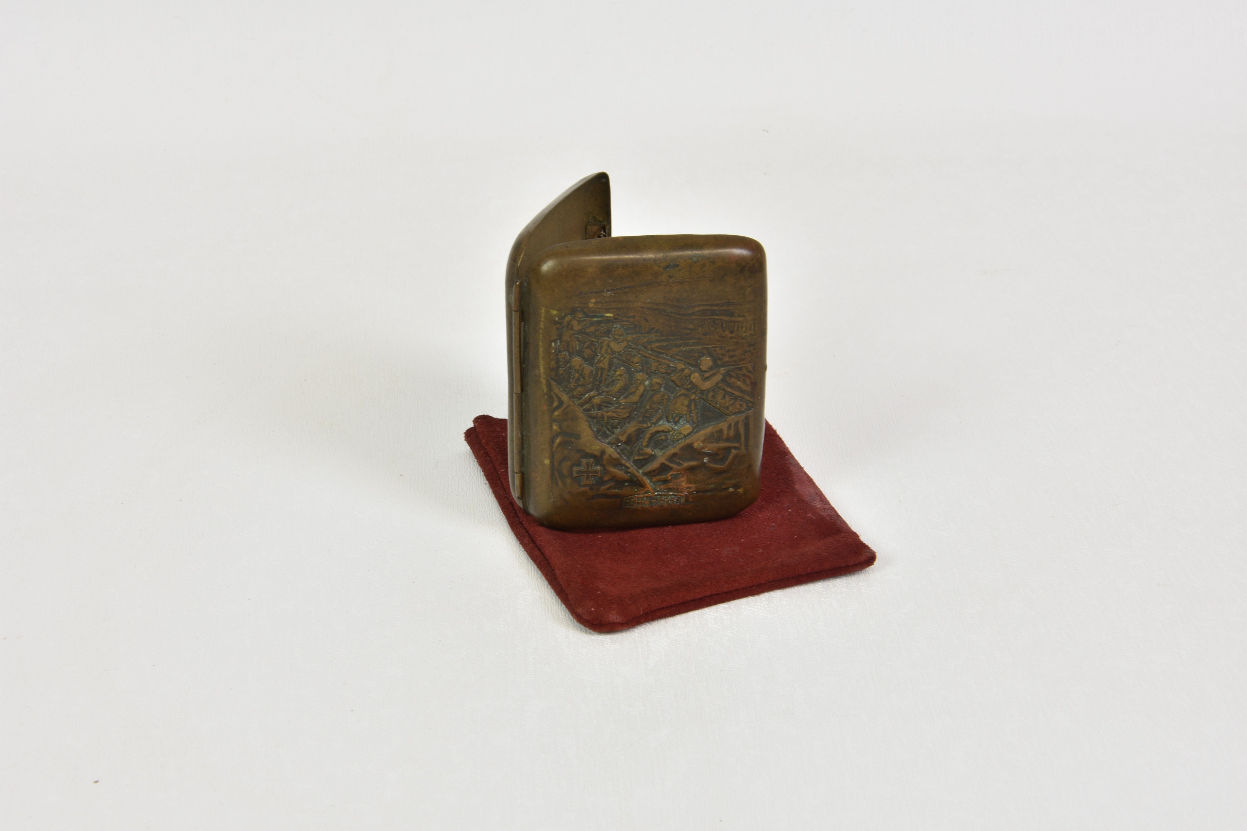 First World War interest - a German commemorative cigarette case in bronzed tin, of rounded, - Image 2 of 2