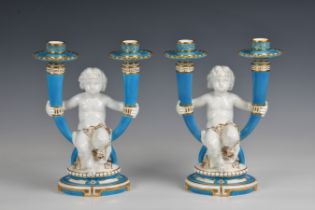 A pair of Minton twin branch candelabras