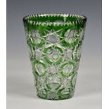 A 20th Century Bohemian Czech green & clear lead crystal cut glass vase