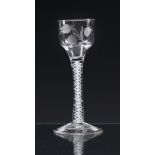 A mid-18th century opaque twist engraved wine glass, of possible Jacobite significance c.1765, the