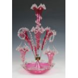 A large Victorian cranberry glass epergne