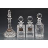 A pair of hobnail cut glass whisky decanters