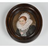 Dutch School, 19th century a portrait miniature of an early 17th century lady, oval watercolour,
