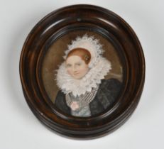 Dutch School, 19th century a portrait miniature of an early 17th century lady, oval watercolour,