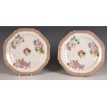 A pair of Chinese porcelain famille rose octagonal plates late 18th / early 19th century, painted