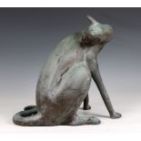 A 20th century patinated bronze cat signed and numbered indistinctly beneath, 14½in. (36.8cm.) high