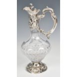 An Edwardian style Art Nouveau silver mounted cut glass claret jug late 20th century, by Topazio FMT