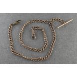 A 9ct rose gold double pocket watch Albert chain with T-bar fob curb link with two swivel clasps,