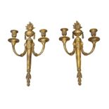 A good pair of French gilt bronze two branch wall lights probably 19th century, of neo-classical
