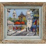 French School, mid 20th century Montmartre, Le Sacre-Couer, Paris, oil on board, signed indistinctly